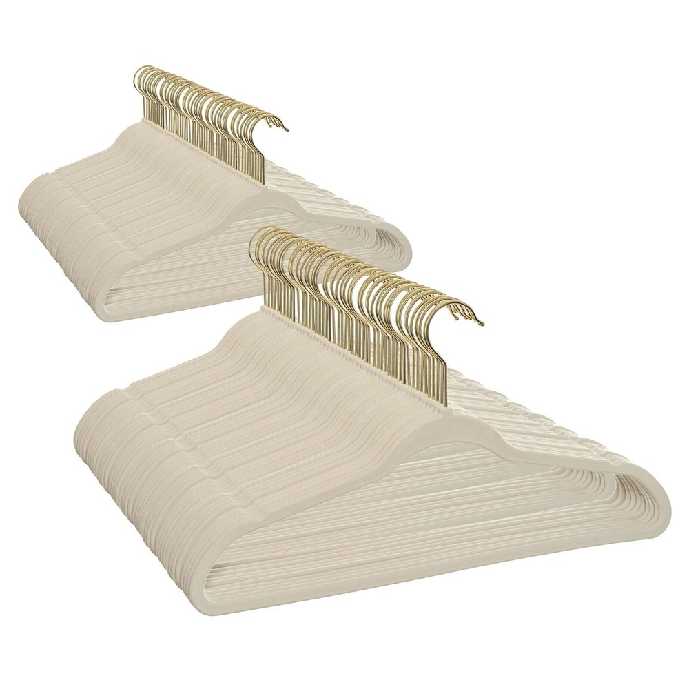 Non-Slip Velvet Clothes Hangers, 100 Pack, Beige, For Both Wet and Dry Clothing