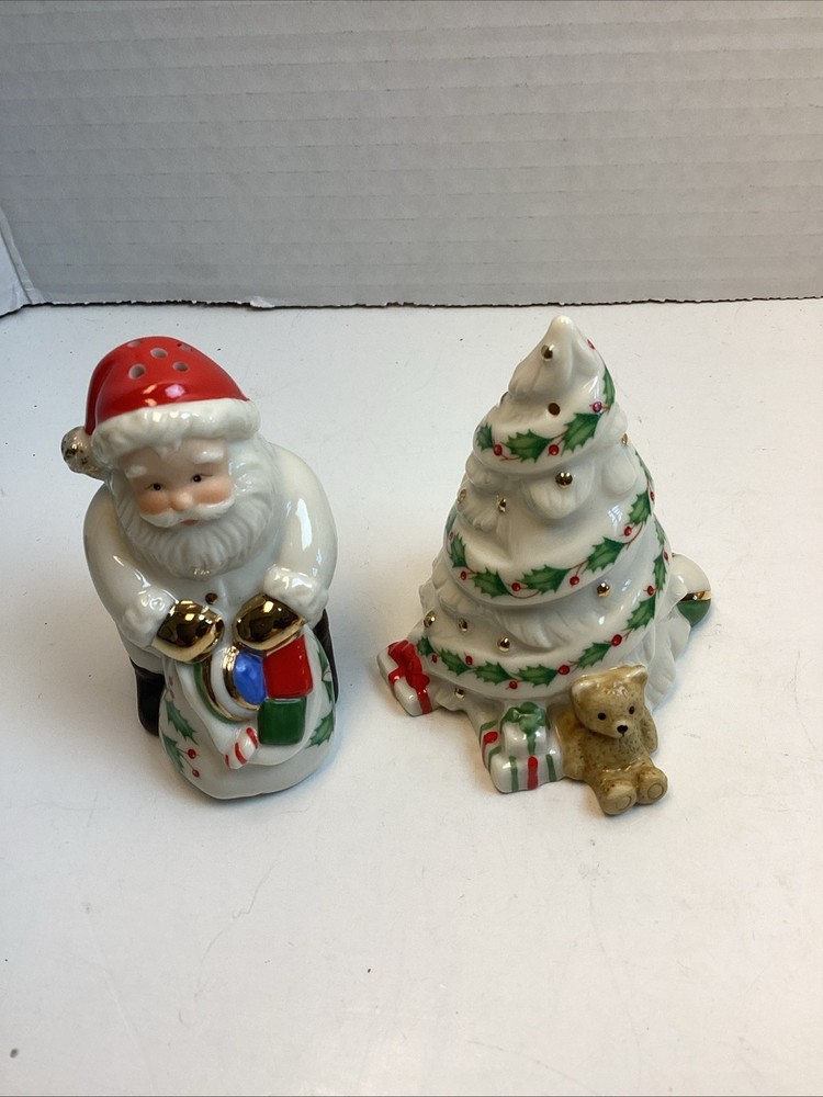 Lenox Christmas Salt And Pepper Shakers- Santa And Tree
