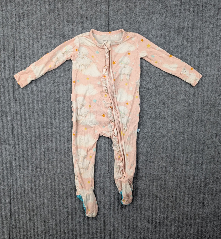 Posh Peanut One Piece Sleeper Baby Girl 3-6 Months Bamboo Natural Pink Sheep