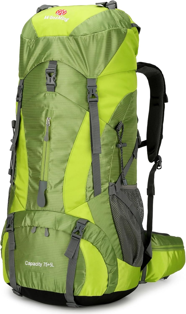 Wintming 75L Hiking Backpack with Rain Cover Waterproof Camping Backpack Shoes W