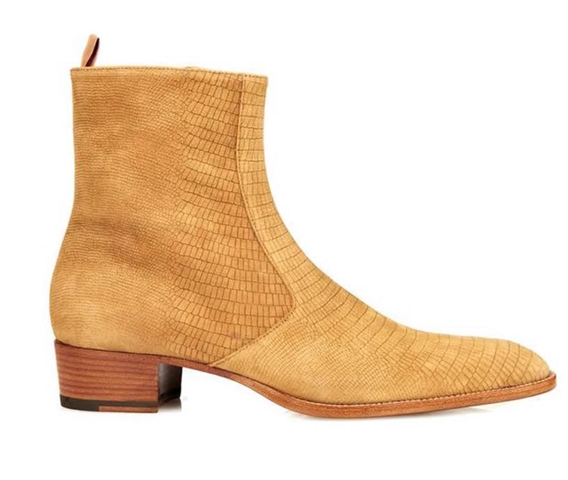 Mens Suede Leather Western Cowboy Chelsea Ankle Boots High Top