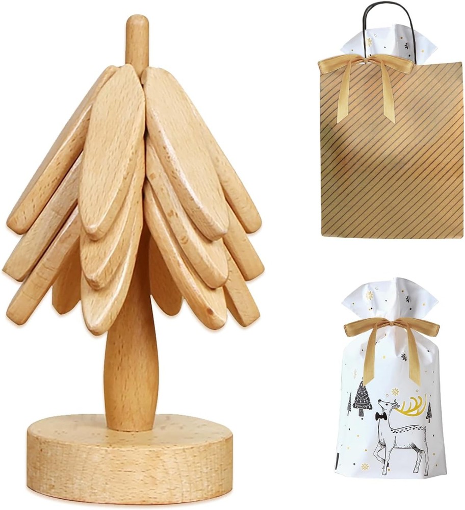 Mamakura Wooden Tree Trivet Set, Christmas Trivet（random）