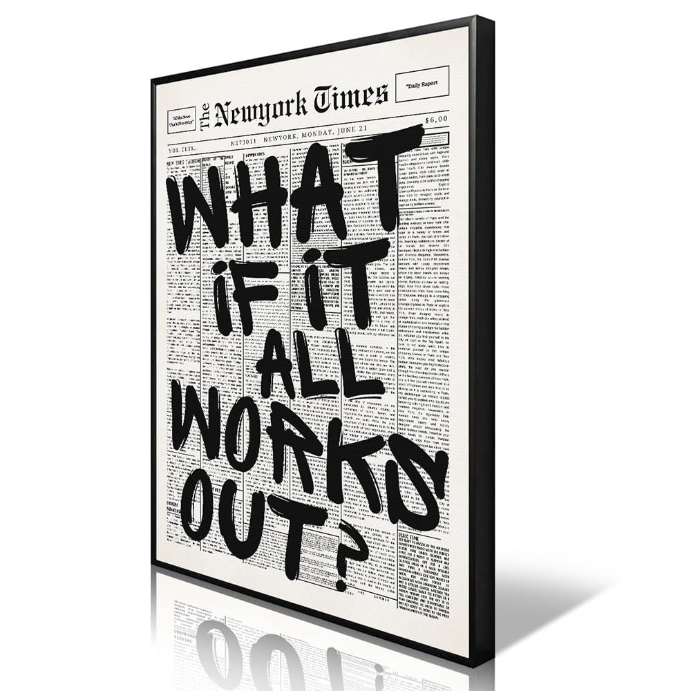 What If It All Works Out Canvas Wall Art, Black and White Newspaper Aesthetic...