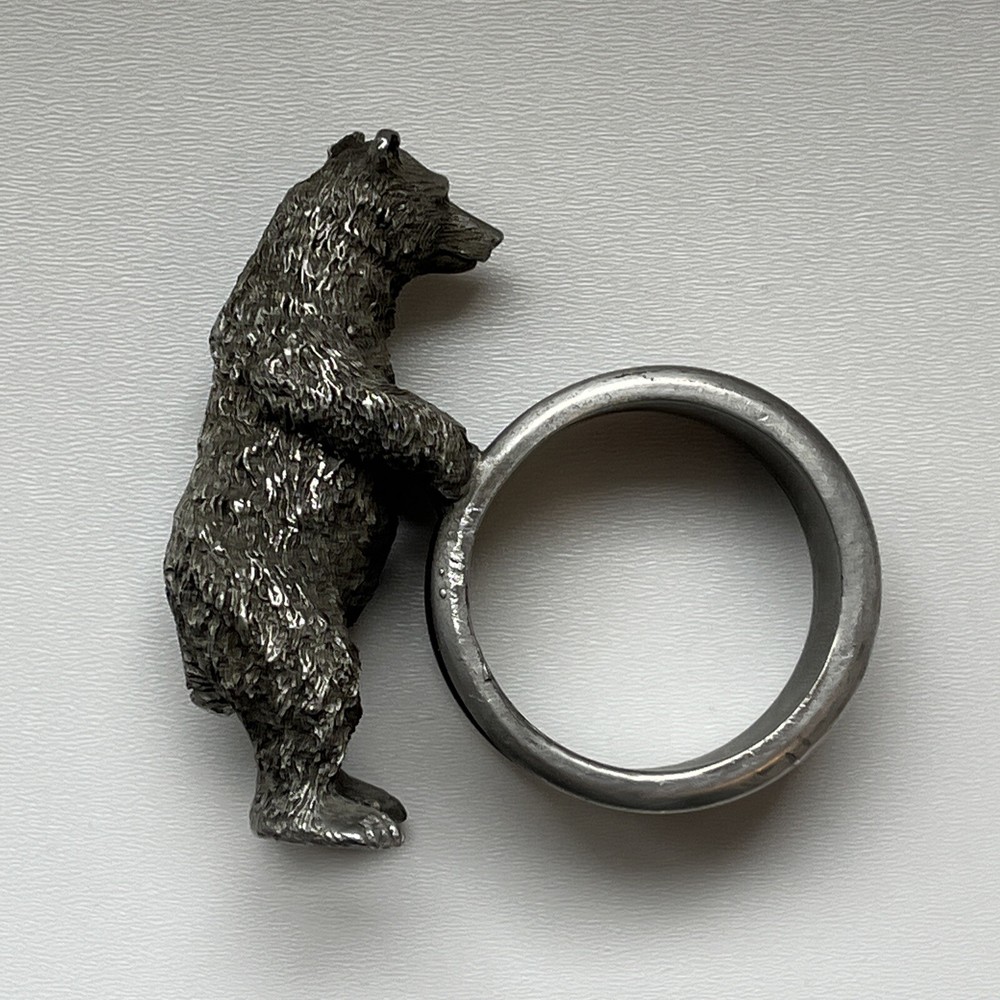 Vintage Pewter Grizzly Bear Bus Napkin Holder Made in USA