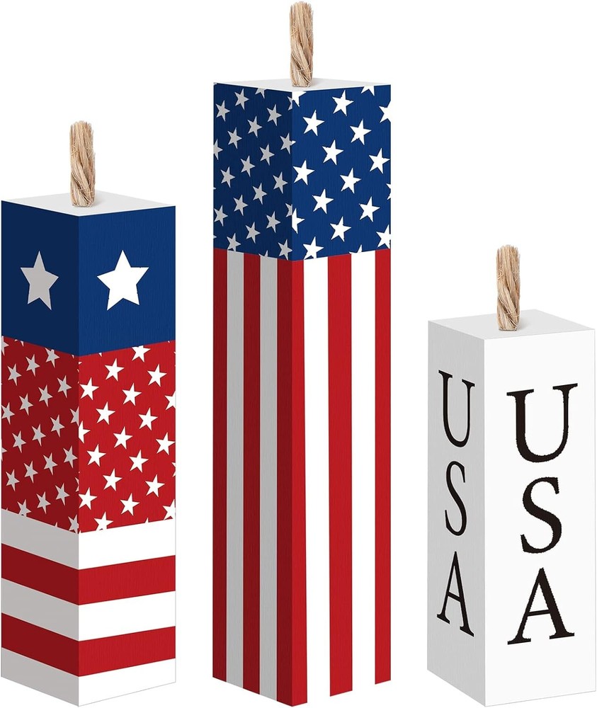 3 Pcs 4th of July Decorations Set Wooden Patriotic Table Centerpieces
