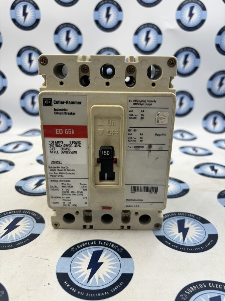 EATON/Cutler Hammer ED3150 150 Amp Circuit Breaker 240 VAC / 125 VDC 65kA
