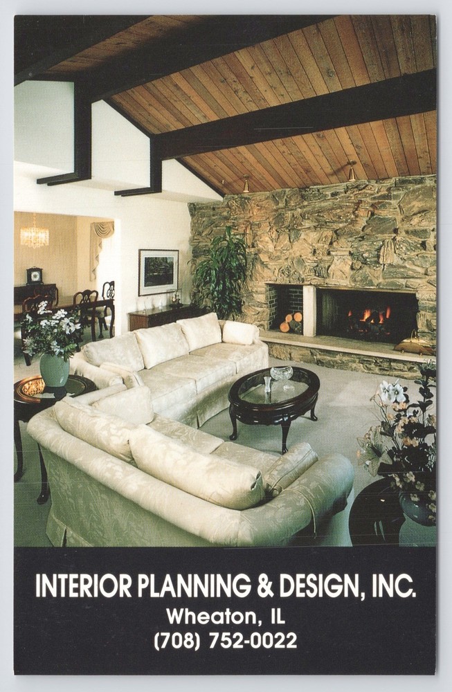Advertising~Living Room & Fireplace Interior Planning & Design~Vintage Postcard