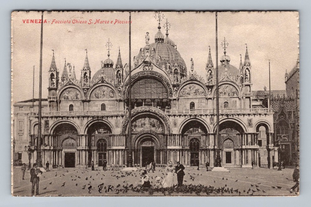 Italy- Venice Church of St. Mark Facade Postal Old Card View Vintage Postcard
