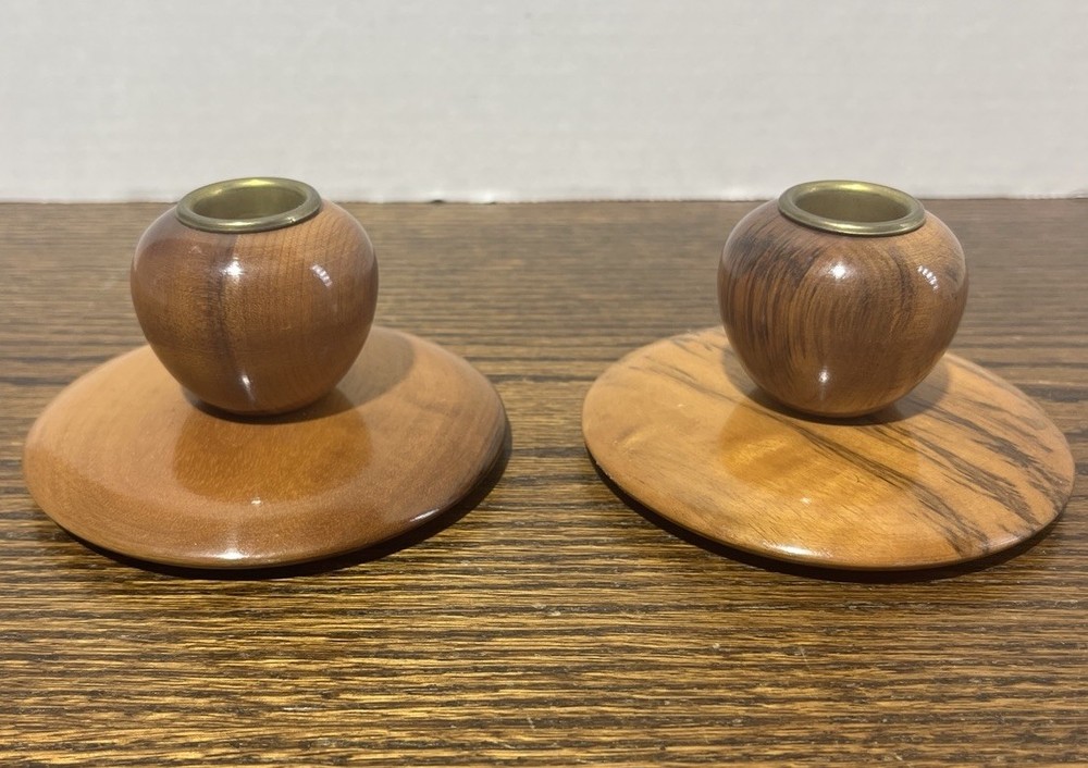 Vintage Myrtlewood Candle Holders Pair Ralph A. Bailey & Co. Bend Oregon MCM