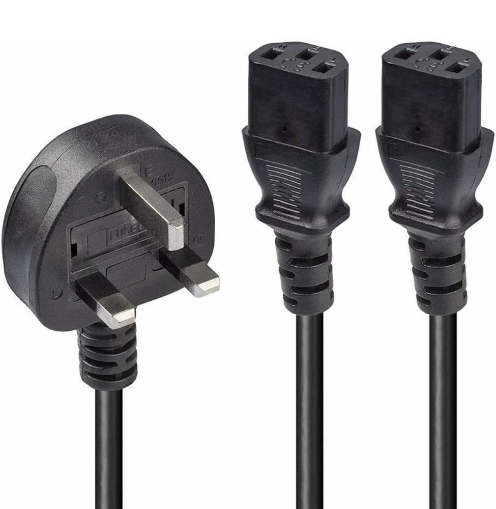 Y Splitter UK Mains Kettle Twin Power Lead IEC Connector to PC & Monitor - 2.5M
