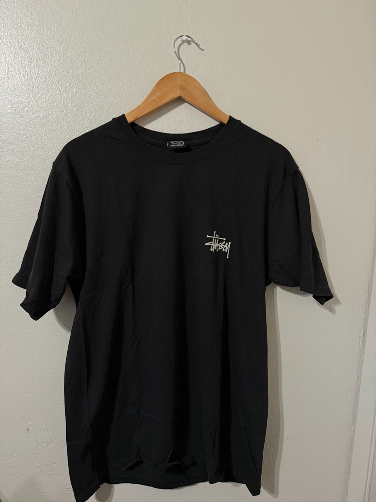Black Stussy Tee with Bold Back Print for Streetwear Style