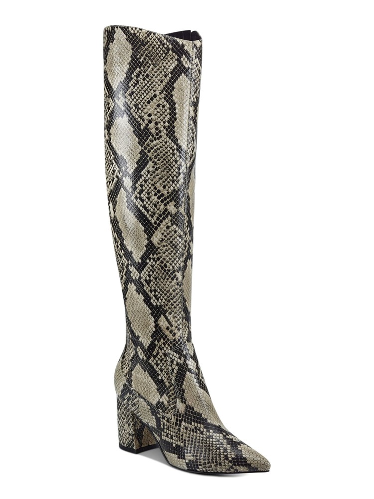 MARC FISHER Womens Gray Snakeskin Retie2 Pointed Toe Block Heel Boots 7 M