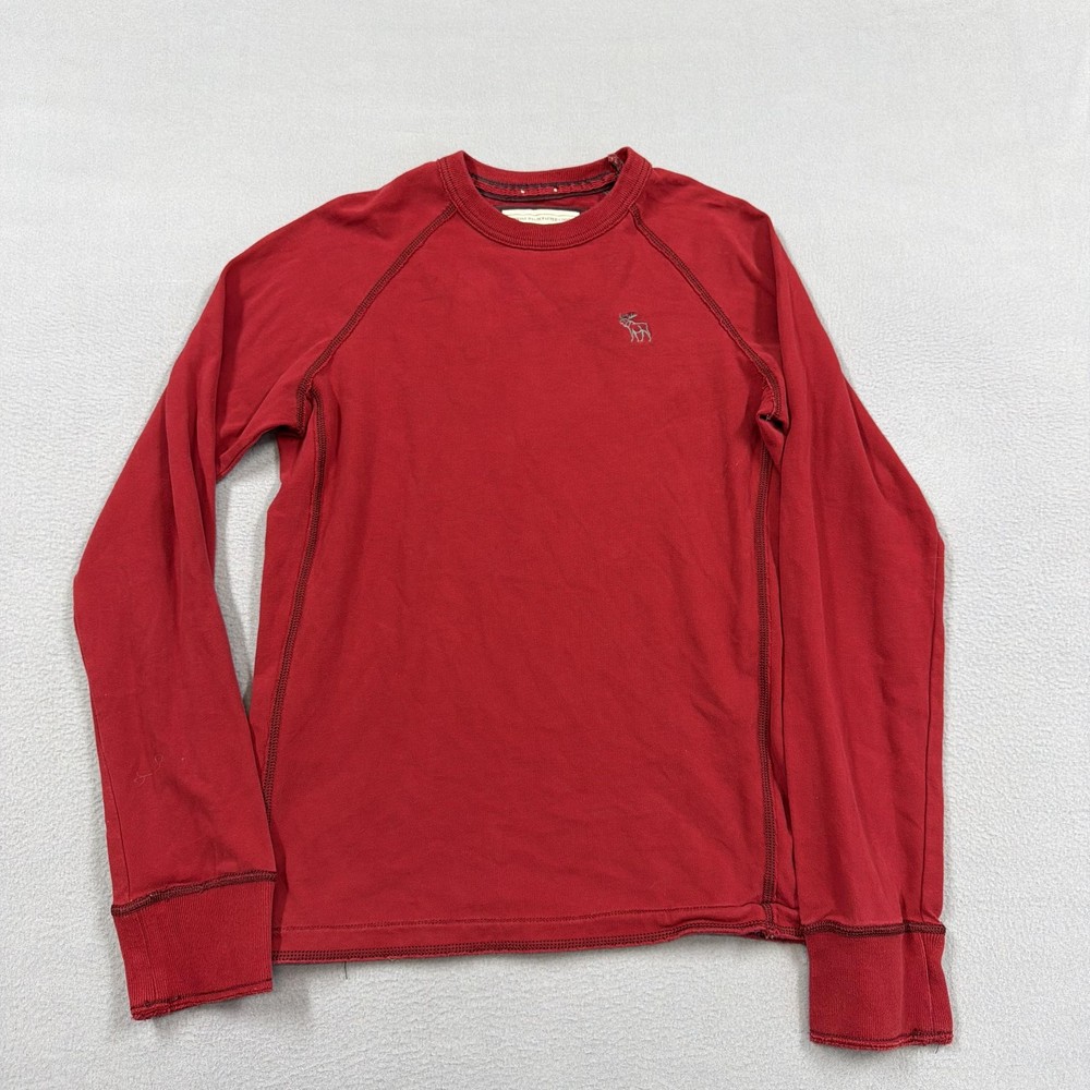 Vintage Abercrombie & Fitch Shirt Mens Small Red Long Sleeve Logo Tee y2k