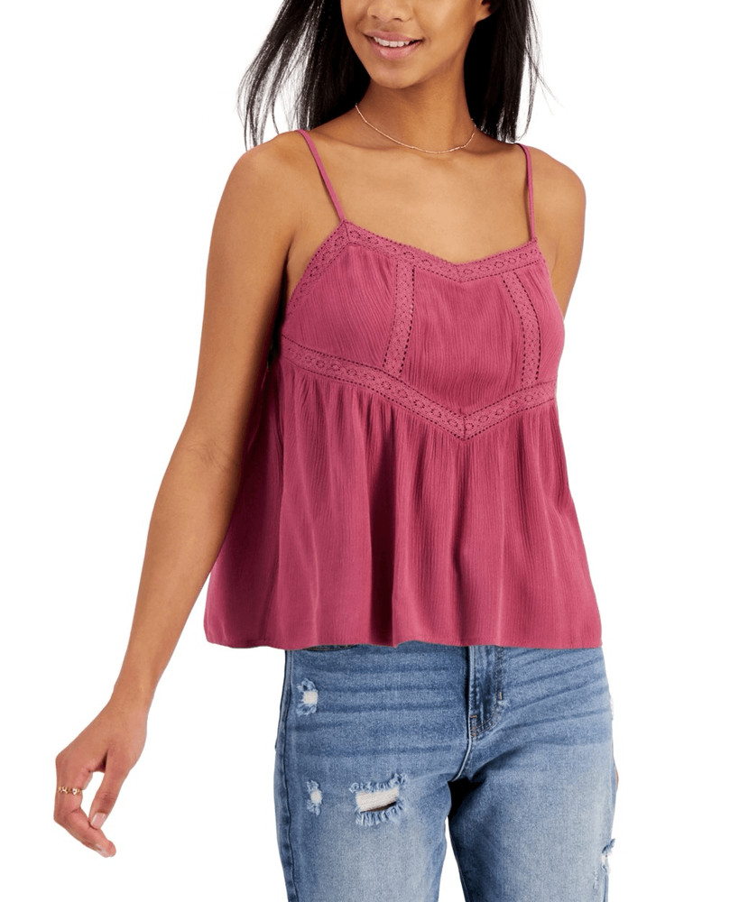 Hippie Rose Womens Juniors Adjustable Straps Crochet Front Tank Top Size L