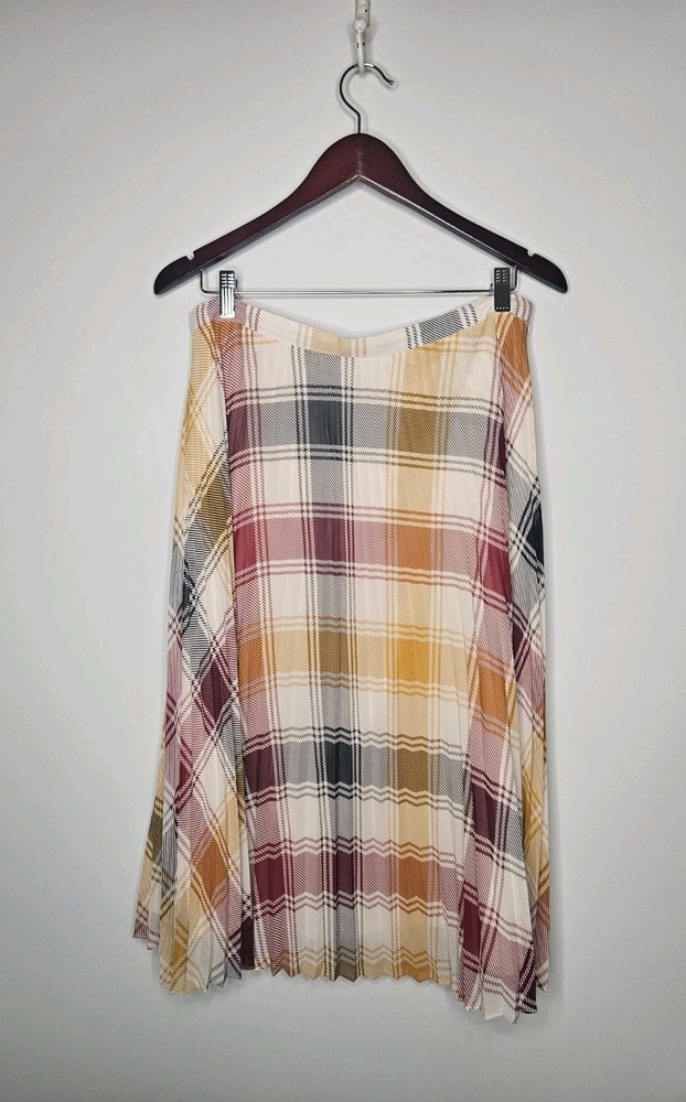 Ann Taylor Skirt 12 Plaid Accordion Pleat Midi Preppy Academia Elegant Timeless