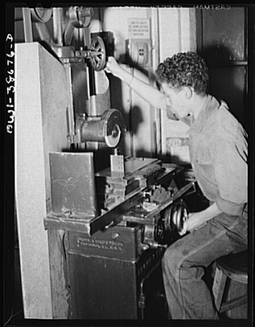 Photo:1941 NYA WPA CCC Machine Shop Worker at Lathe Barbara Wright Photo
