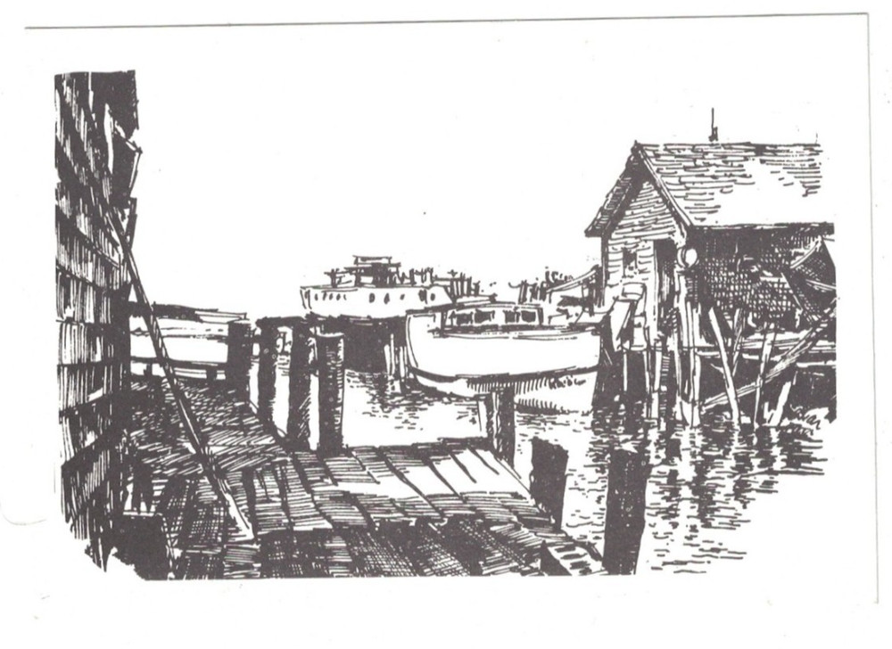 Vintage 1970 From Ken Krantz Sketchbook Fishtown Leland Michigan Art Postcard #7