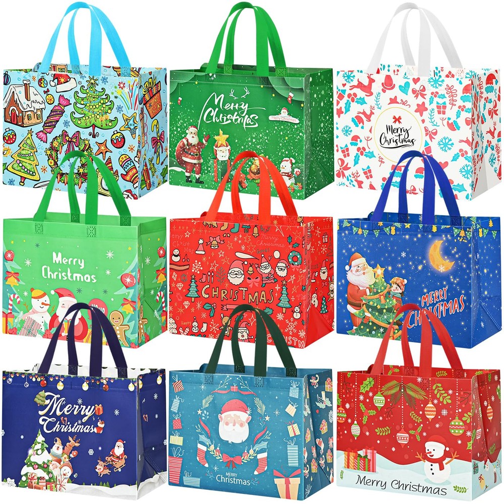 9Pack Large Christmas Bags for Gifts，Reusable Christmas Gift Bags with Handle...