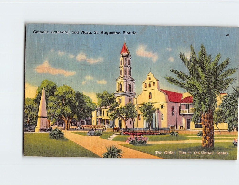 Postcard Catholic Cathedral and Plaza St. Augustine Florida USA