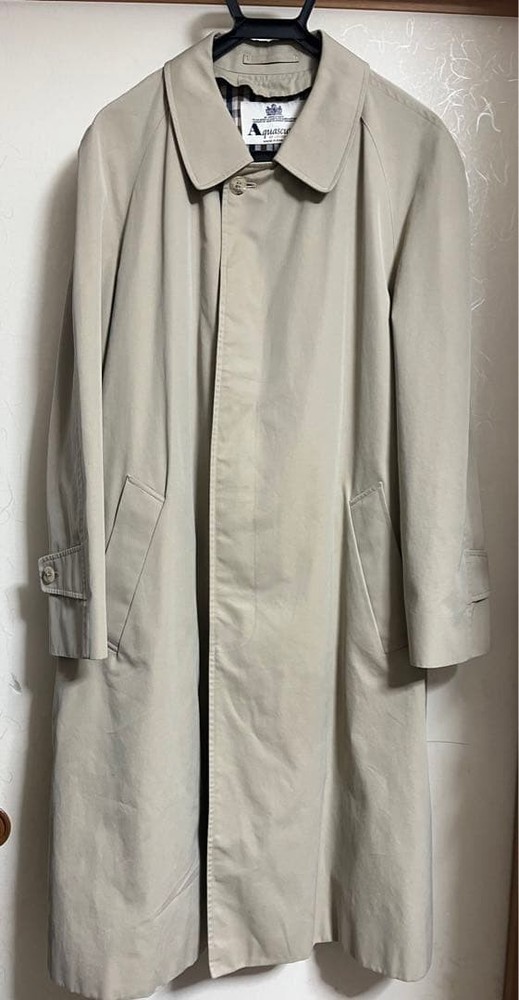 Aquascutum Balmacaan Coat Beige Authentic Men's Used Cotton Long Coat