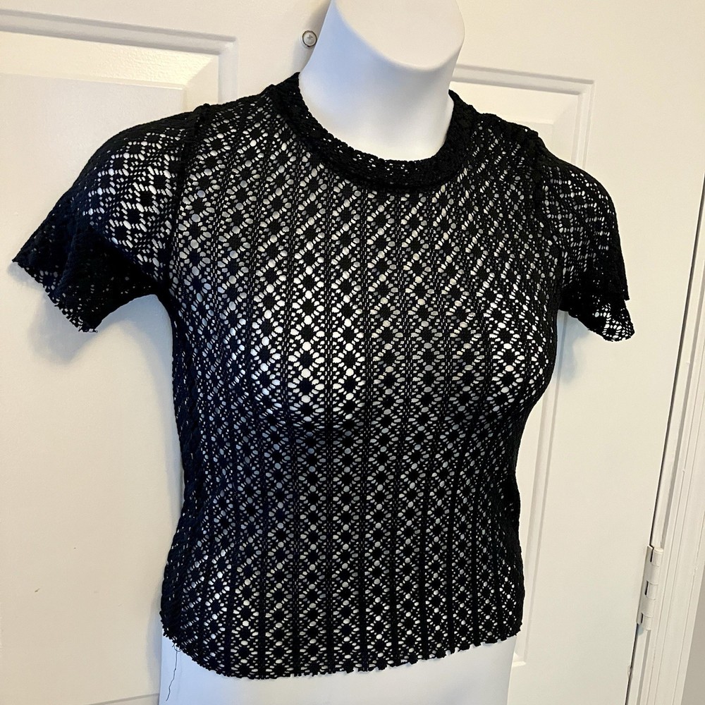 Bershka Black Large High Neck Turtleneck Crop Top Short Sleeve Women’s Shirt Top