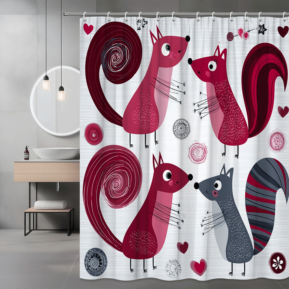 Fox Shower Curtain, Cute Red and Gray Cartoon Animal Print