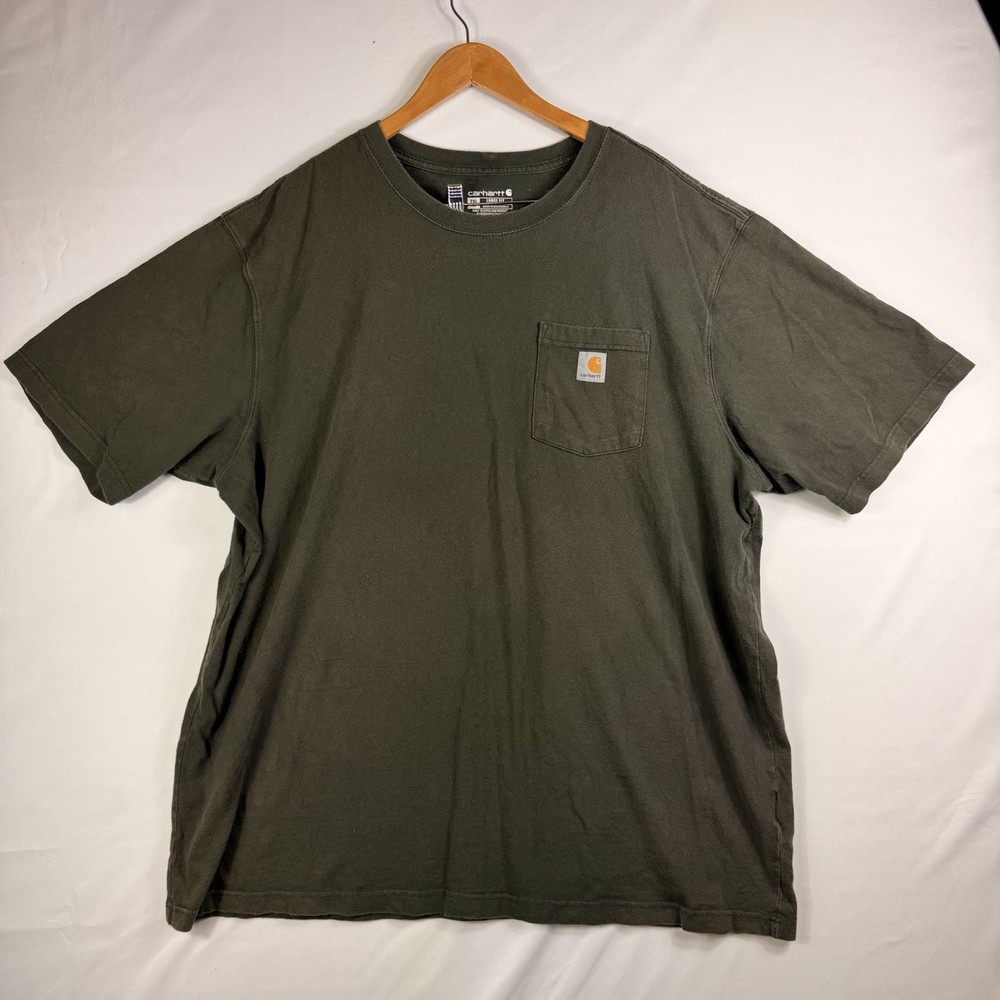 Carhartt T-Shirt Men's 2XL Tall Loose Fit Gray Short Sleeve Pocket 100% Cotton