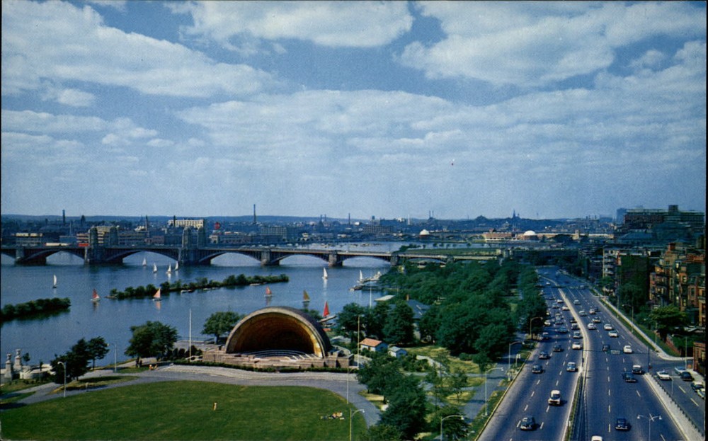 Hatch Music Shell Charles River Basin Boston Massachusetts aerial view ~ 1950-60