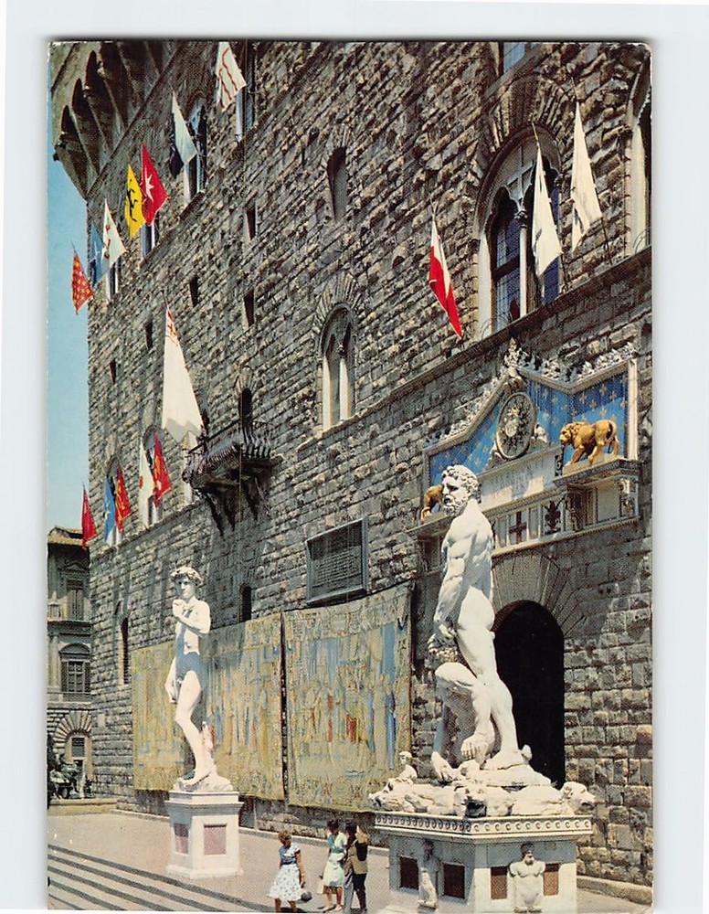 Postcard Ercole & David Palazzo Vecchio &Piazza della Signoria Florence Italy