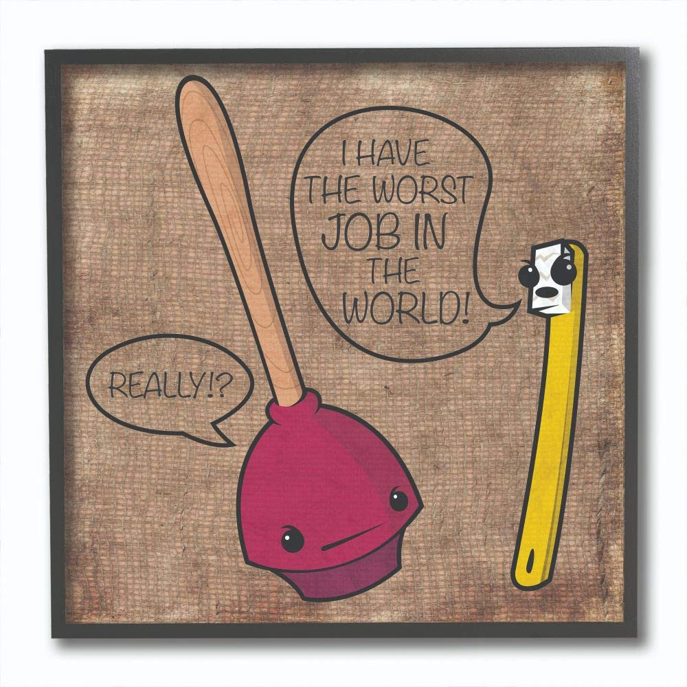 Stupell Home Décor Toothbrush and Plunger Cartoon Framed Giclee Texturized Ar...