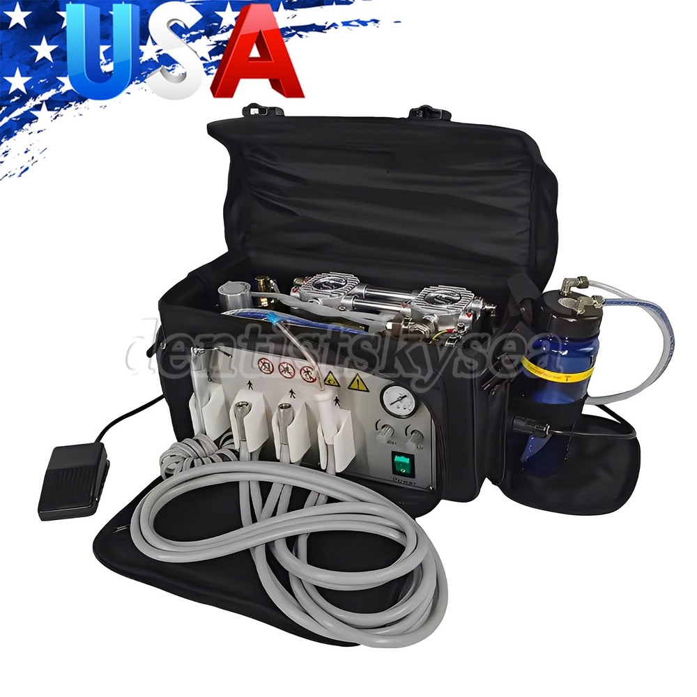 Portable Dental Delivery Unit with Air Compressor Suction System Mobile Bag 4H