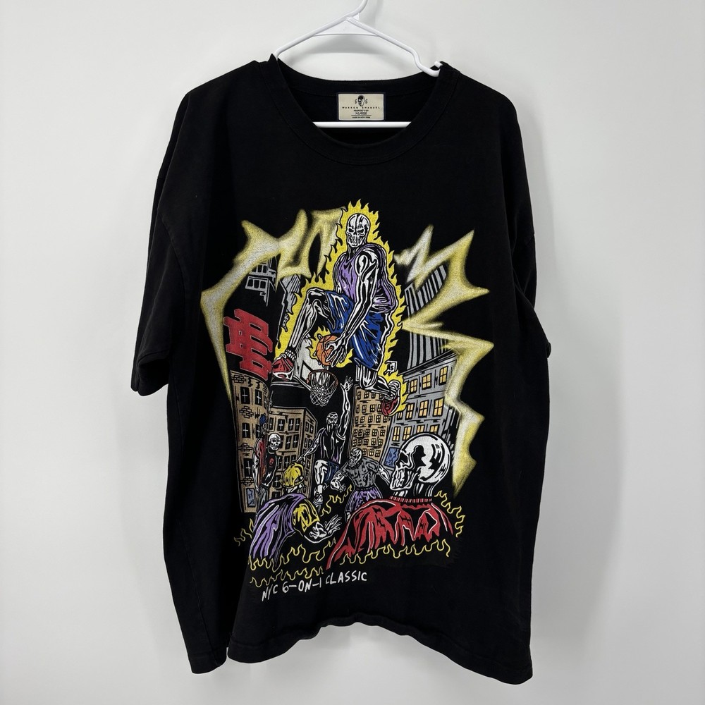 Eric Emanuel x Warren Lotas Jump Shot Tee Black Mens Size XL Graphic NYC Skull