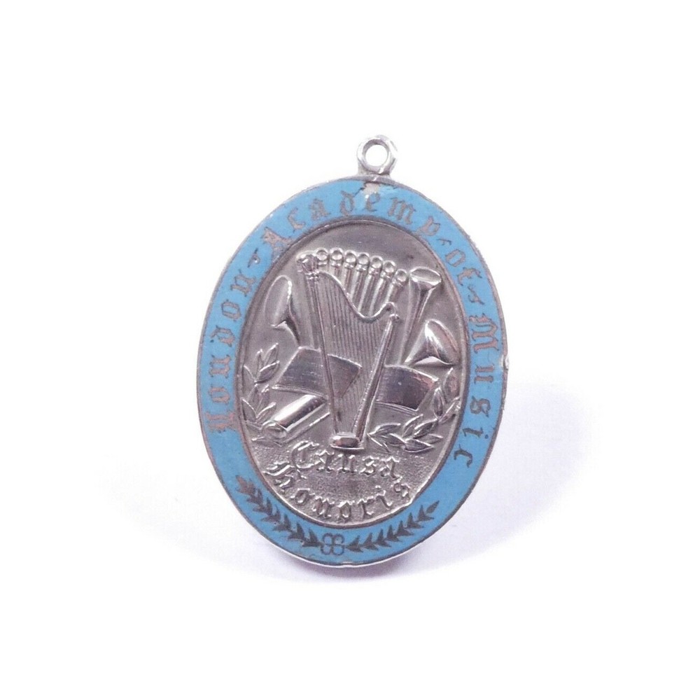 Antique London Academy of Music Sterling Silver Albert Watch Fob Medal 15.1g-image