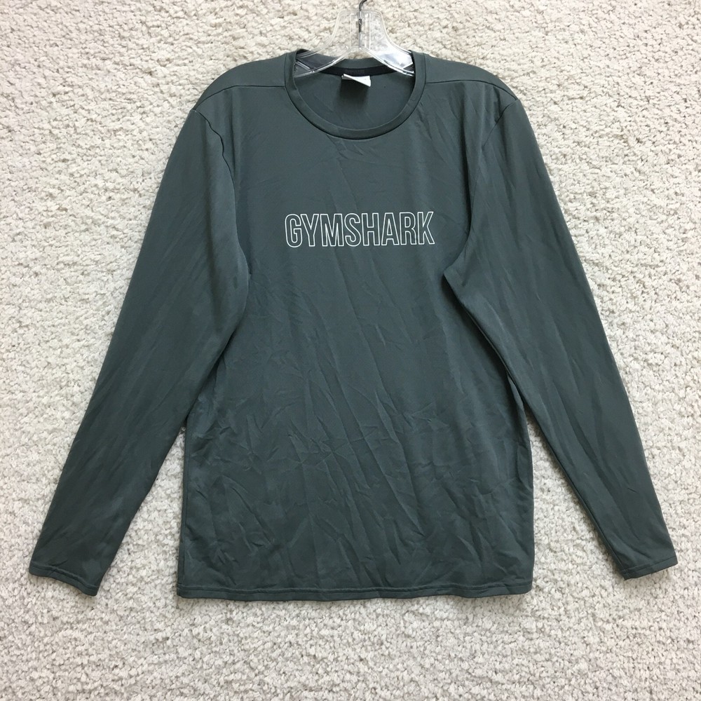 Gymshark Shirt Medium Adult Gray Spellout Logo Long Sleeve Casual Modern Mens M