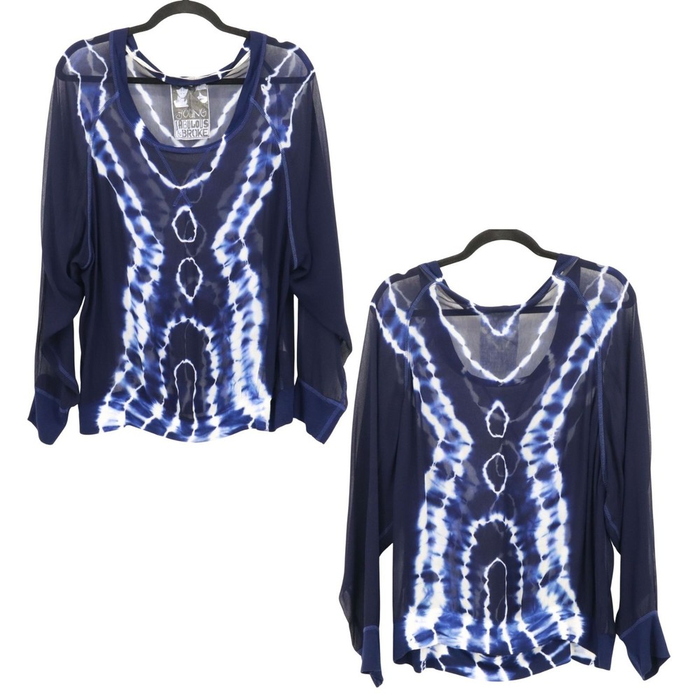 Young Fabulous & Broke Tie Dye Top Womens L Blue Boho Retro Eclectic Hippie
