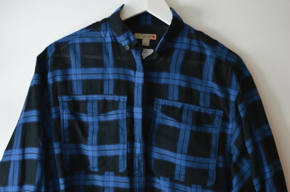 Burberry Women’s Black And Blue Checkered Batwing Oversized Shirt US2