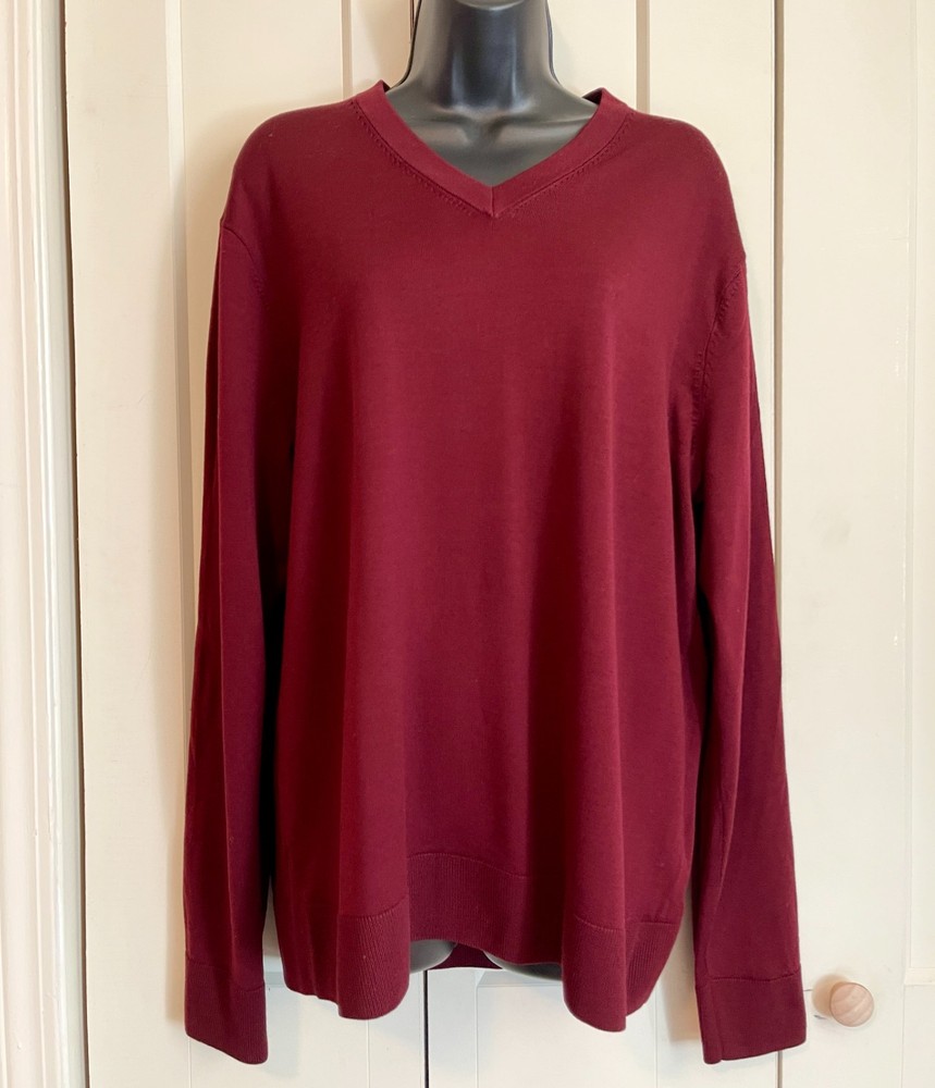 Brooks Brothers Burgundy V-Neck 100% Merino Wool Men's Sweater- L