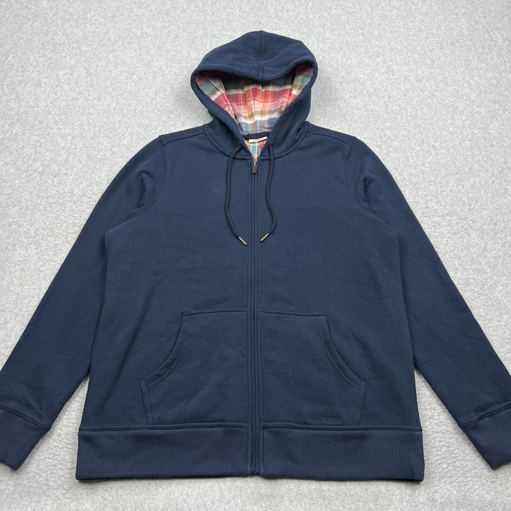 LL Bean Flannel-Lined Hoodie Women's Medium Blue Brushed Full Zip Sweatshirt