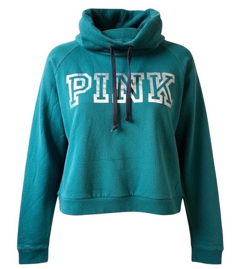 Victoria’s Secret PINK Hoodie Sweatshirt Women’s XL Teal Green Logo Fleece NWT