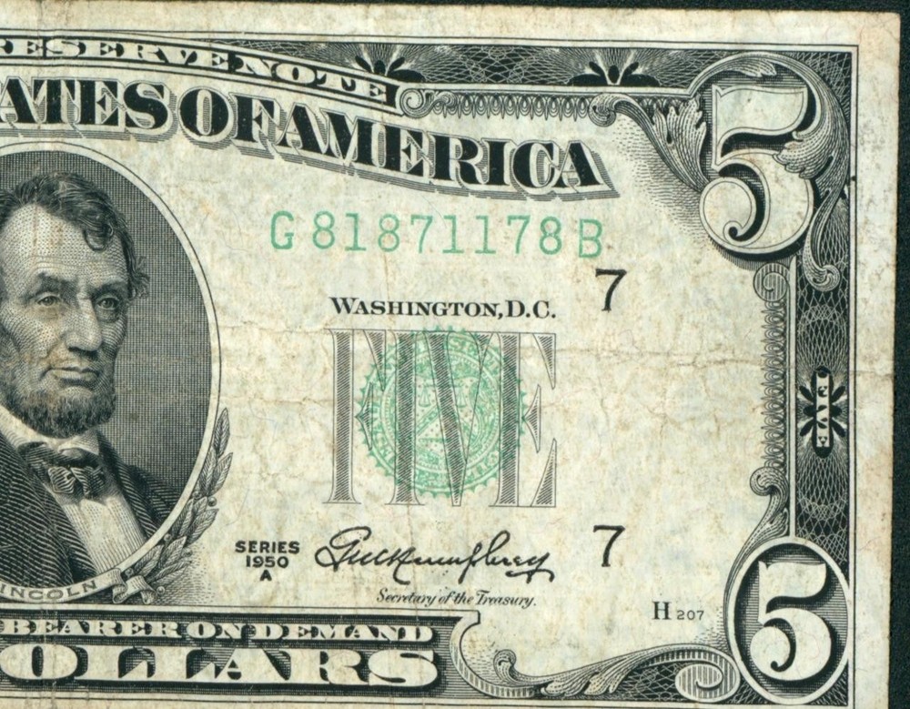 $5 1950 Federal Reserve Note ** DAILY CURRENCY AUCTIONS