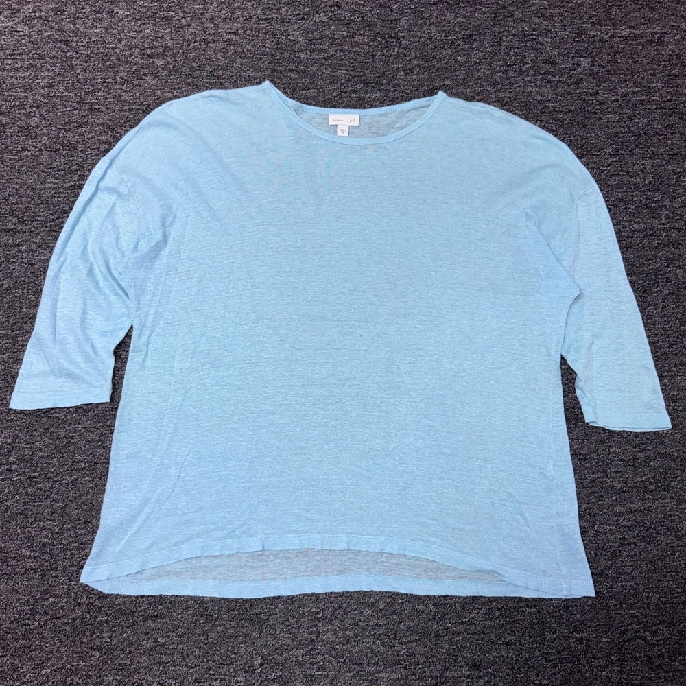 J Jill Love Linen Pullover Thin Sweater Shirt Top Sz XL Blue Knit Lagenlook