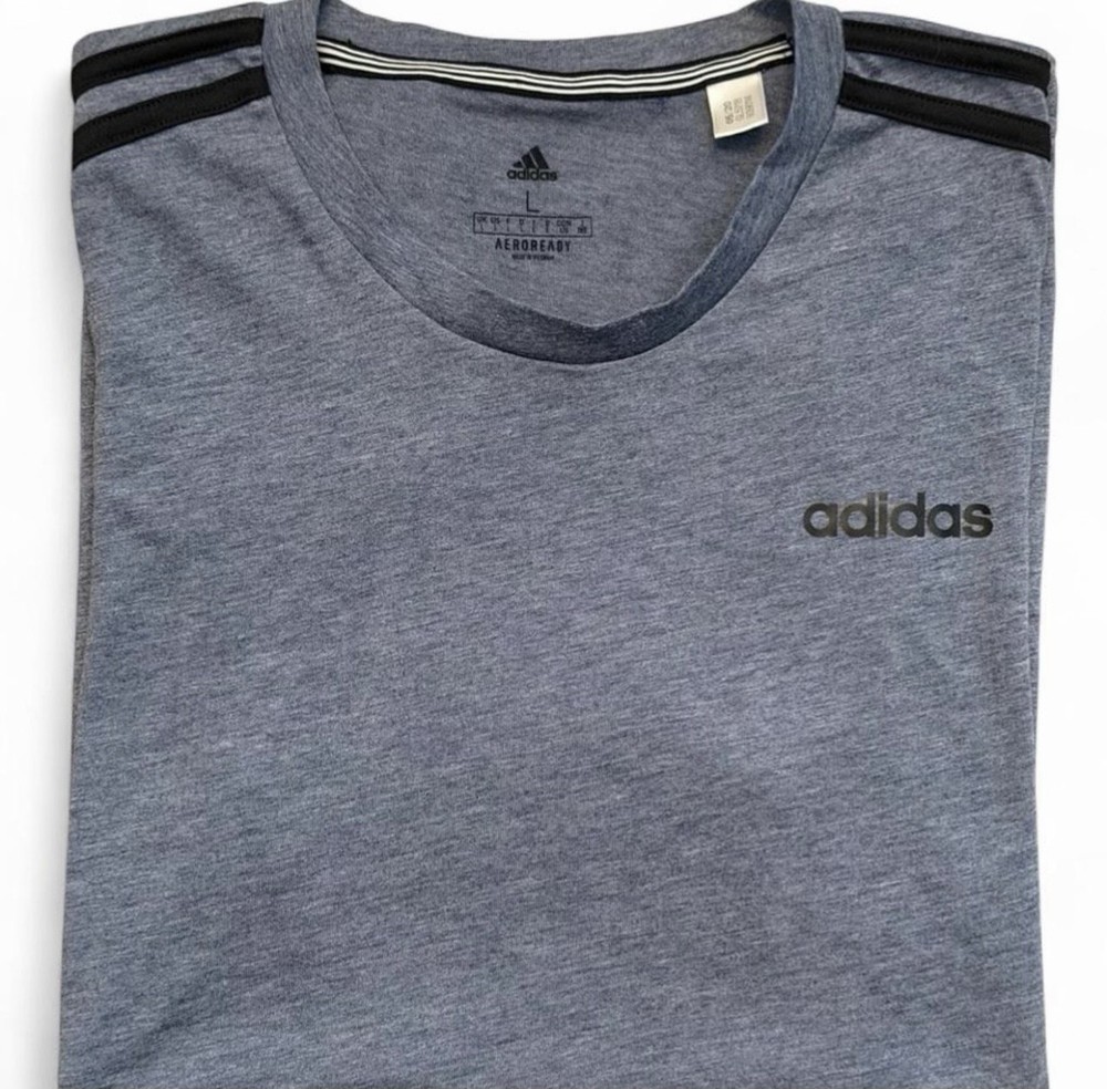 Adidas Aeroready Men’s Athletic T-Shirt Gray 3-Stripe Training Gym Size L