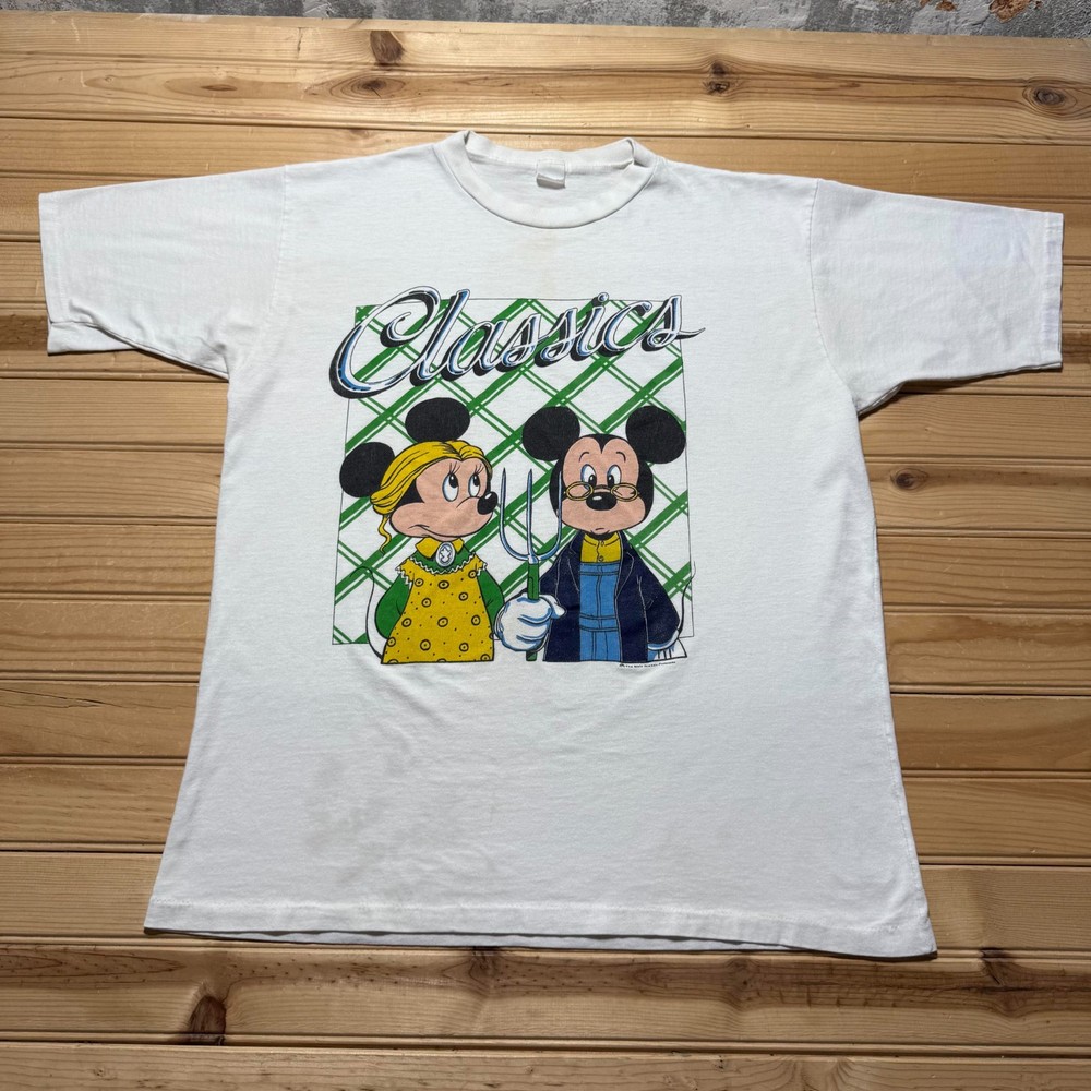 Vintage 90s Disney Mickey Mouse Minnie Classics American Gothic T-Shirt Large