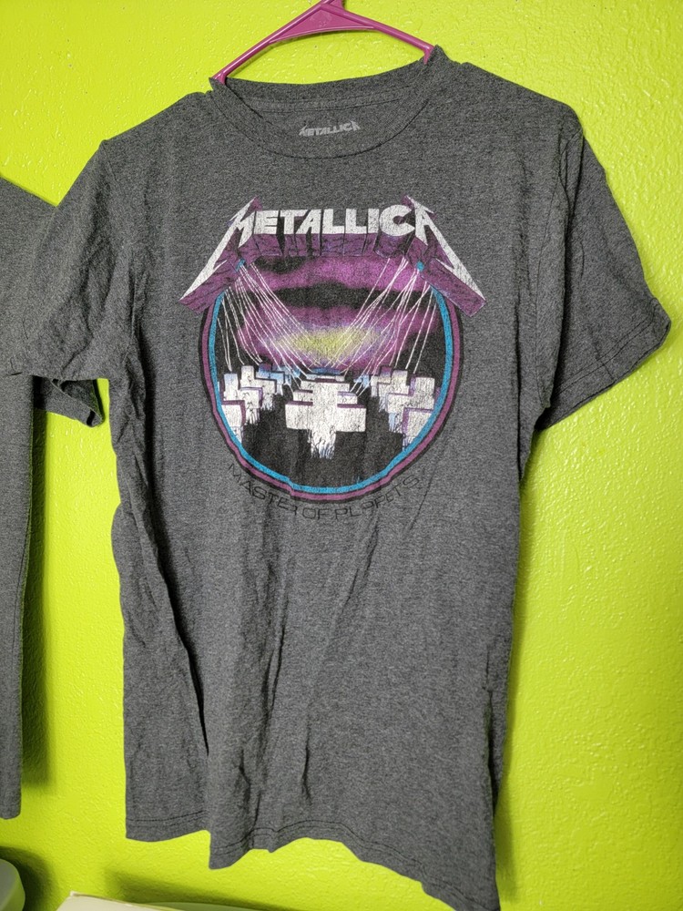 Metallica Adult Gray T Shirt Master Of Puppets Purple Concert Tour Metal