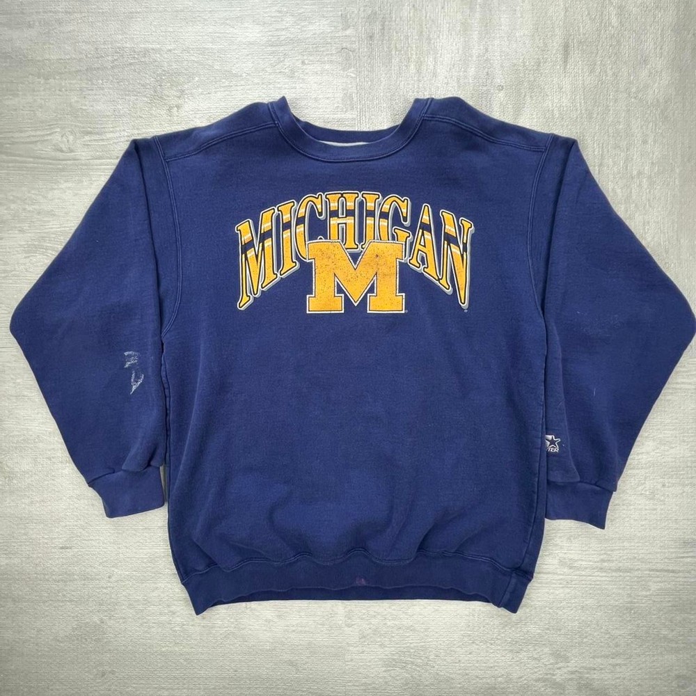 Vintage 90s Michigan Wolverines Sweatshirt Size: XL Blue Yellow NCAA College