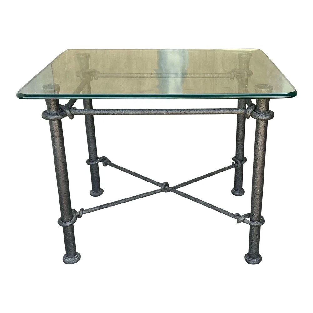 Giacometti Style Iron Side Table With Glass Top, End Tables, Side Tables