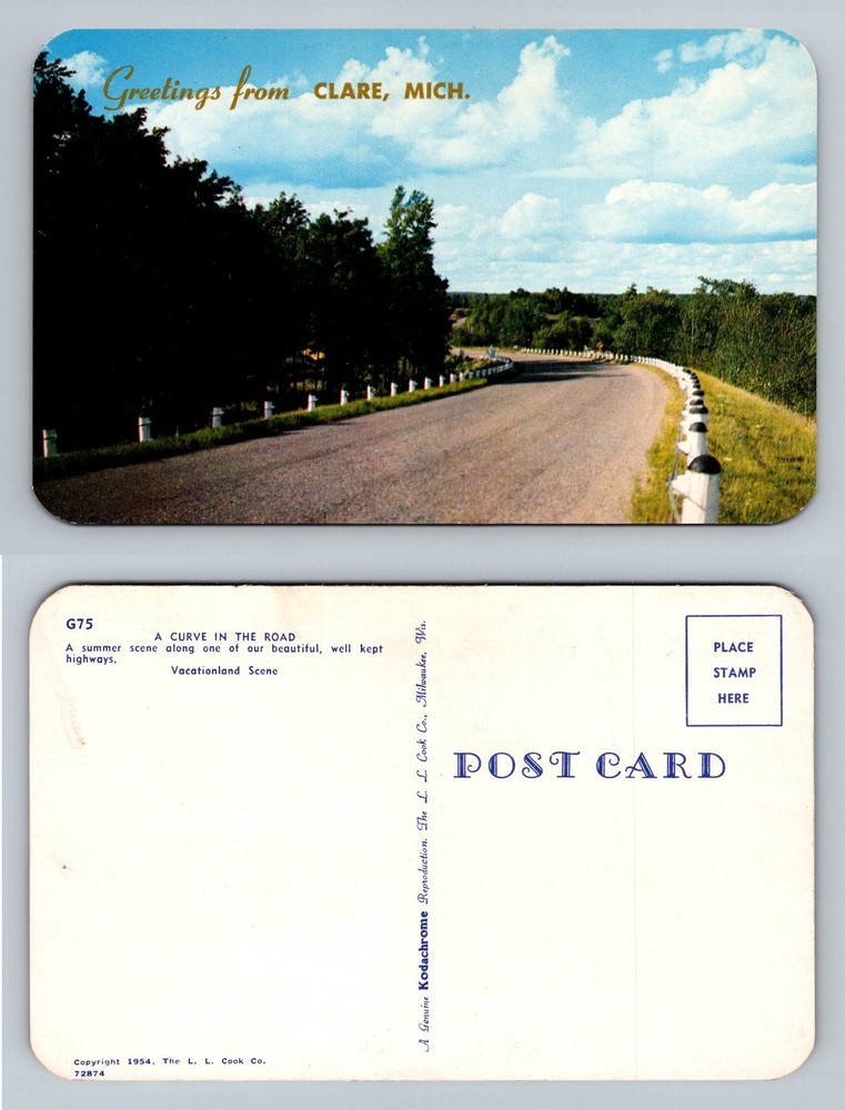 Clare, MI-Michigan, Greetings A Curve In The Road Scenic View Vintage Postcard