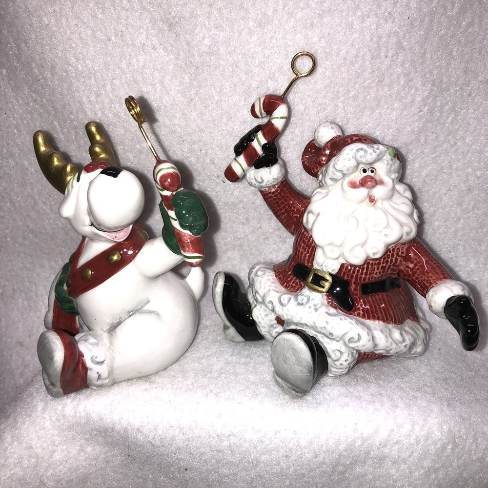 Fitz & Floyd YULETIDE HOLIDAY Ceramic Place Card Holders Santa Reindeer Set of 2