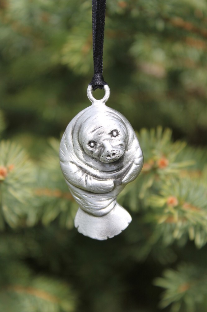 Lead Free Pewter Manatee Ornament Sea Cow Holiday Gift Hand Made Fish Decor NEW