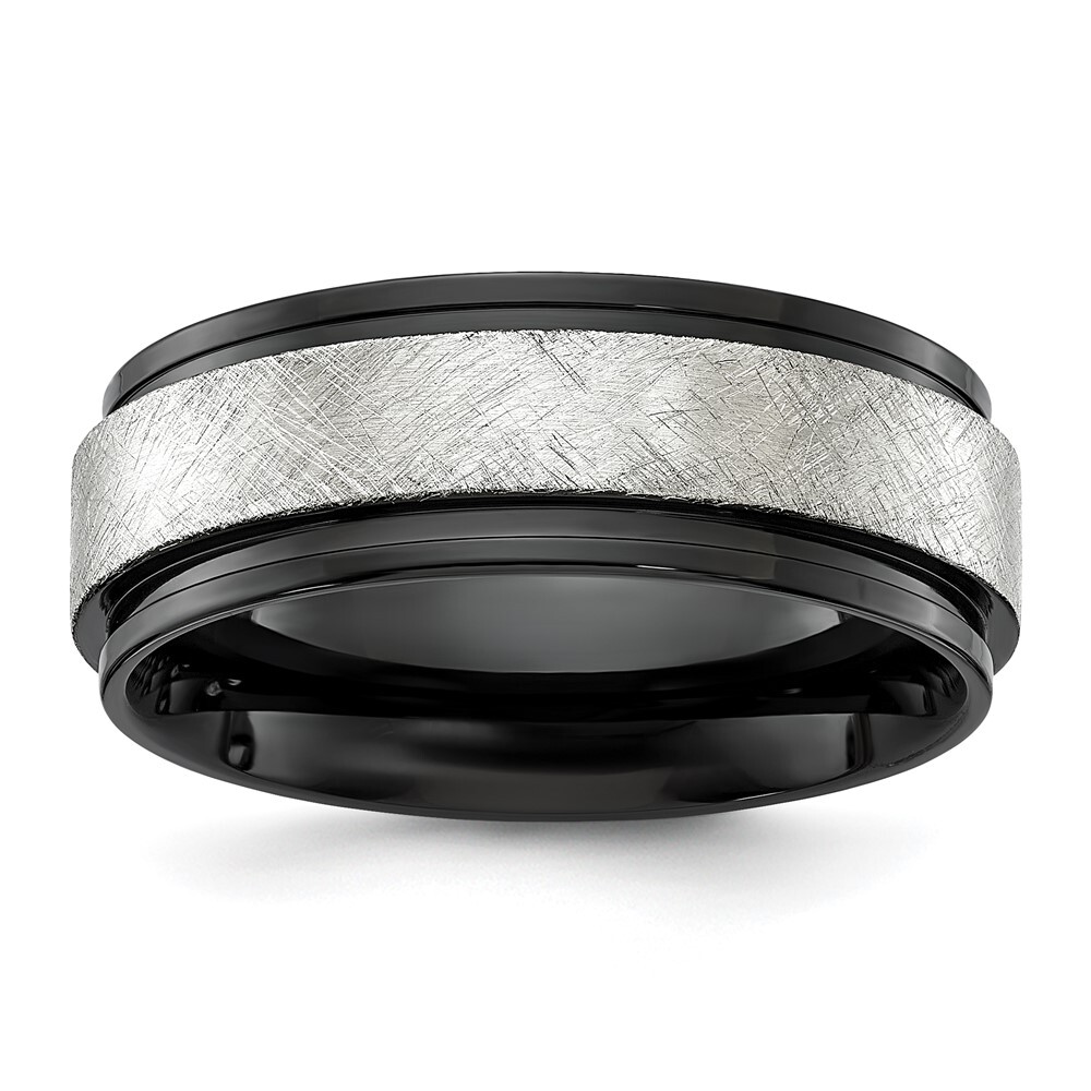 Titanium Polished with Brushed Center Black IP-plated 8mm Band Ring Size 8
